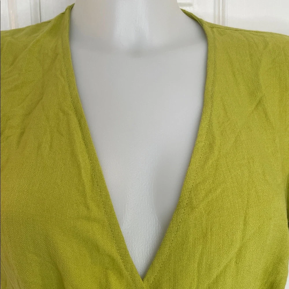 LULU’S SUNNY DAYS AHEAD V-NECK LIME GREEN RUFFLED WRAP MINI DRESS SIZE SMALL